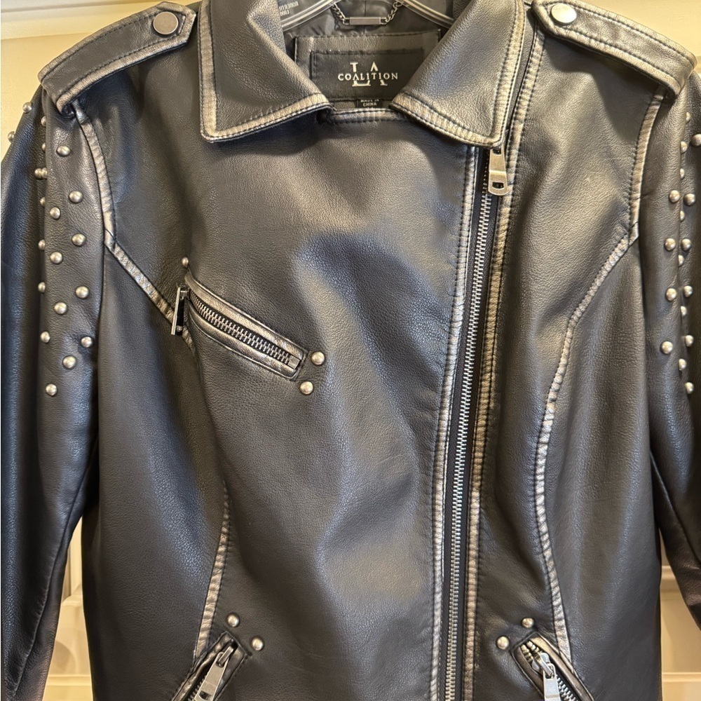 T Coalition Faux Leather Studded Moto Jacket Women - Picture 4 of 9